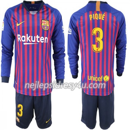 Fotbalový Dres FC Barcelona Pique 3 Dětské Domácí 2018/19 Dlouhý Rukáv